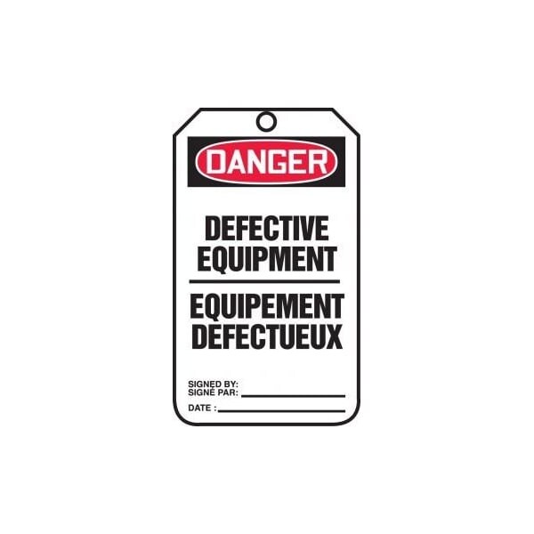 Accuform French Bilingual Safety Tags, DANGER DEFECTIVE EQUIPMENT, 5.75in x 3.25in, RP-Plastic, 25PK TCF120PTP - main